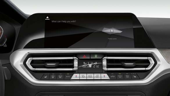 BMW 3. seeria Sedan, BMW intelligentne isiklik assistent. BMW 3. seeria Sedani armatuurlaua lähivaade eest ja BMW intelligentne isiklik assistent.
