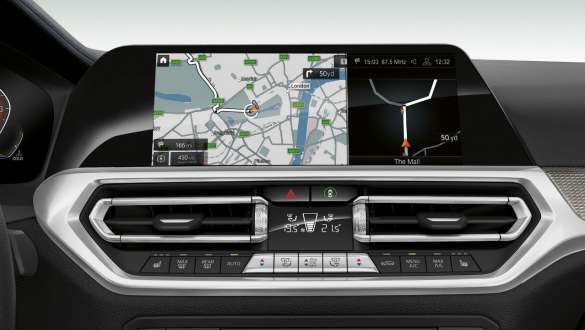 BMW 3. seeria Sedan, BMW Live Cockpit Professional. BMW 3. seeria Sedani armatuurlaua lähivaade eest ja BMW Live Cockpit Professional.