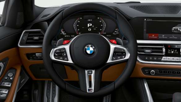 BMW M3 Competition Sedaan G80 2020, nahkkattega M-rool BMW M3 Competition Sedaan G80 2020 salongi juhikoht, nahkkattega M-rool