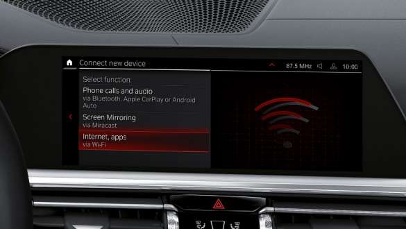 BMW 3. seeria Sedaan M-mudelid G80 ja G20, Wi-Fi-kuumkoht BMW 3. seeria Sedaan M-mudelid G80 ja G20, salong, keskpaneeli ekraan, Wi-Fi-kuumkoht