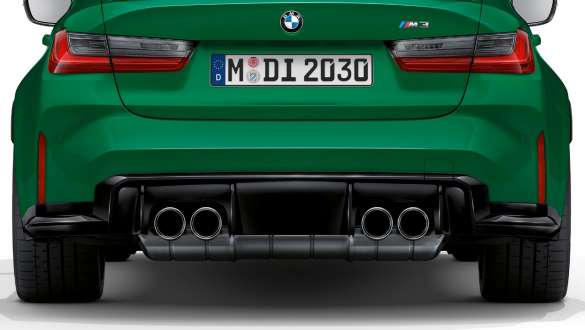 Summutitorude kroomitud otsad, BMW M3 Sedaan G80 2020 BMW M3 Sedaan G80 2020, Isle of Man Green, summutitorude kroomitud otsad, tagantvaade