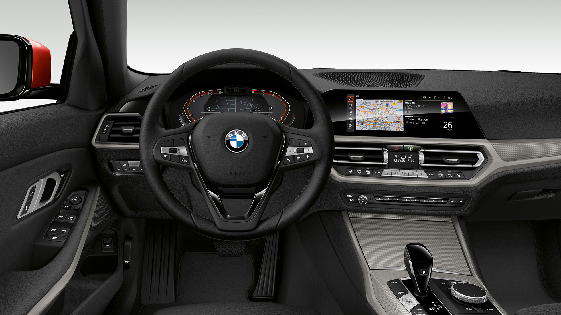 BMW 3. seeria Sedan, mudeli Advantage juhikoht. BMW 3. seeria Sedan mudeli Advantage juhikoha lähivaade eest.