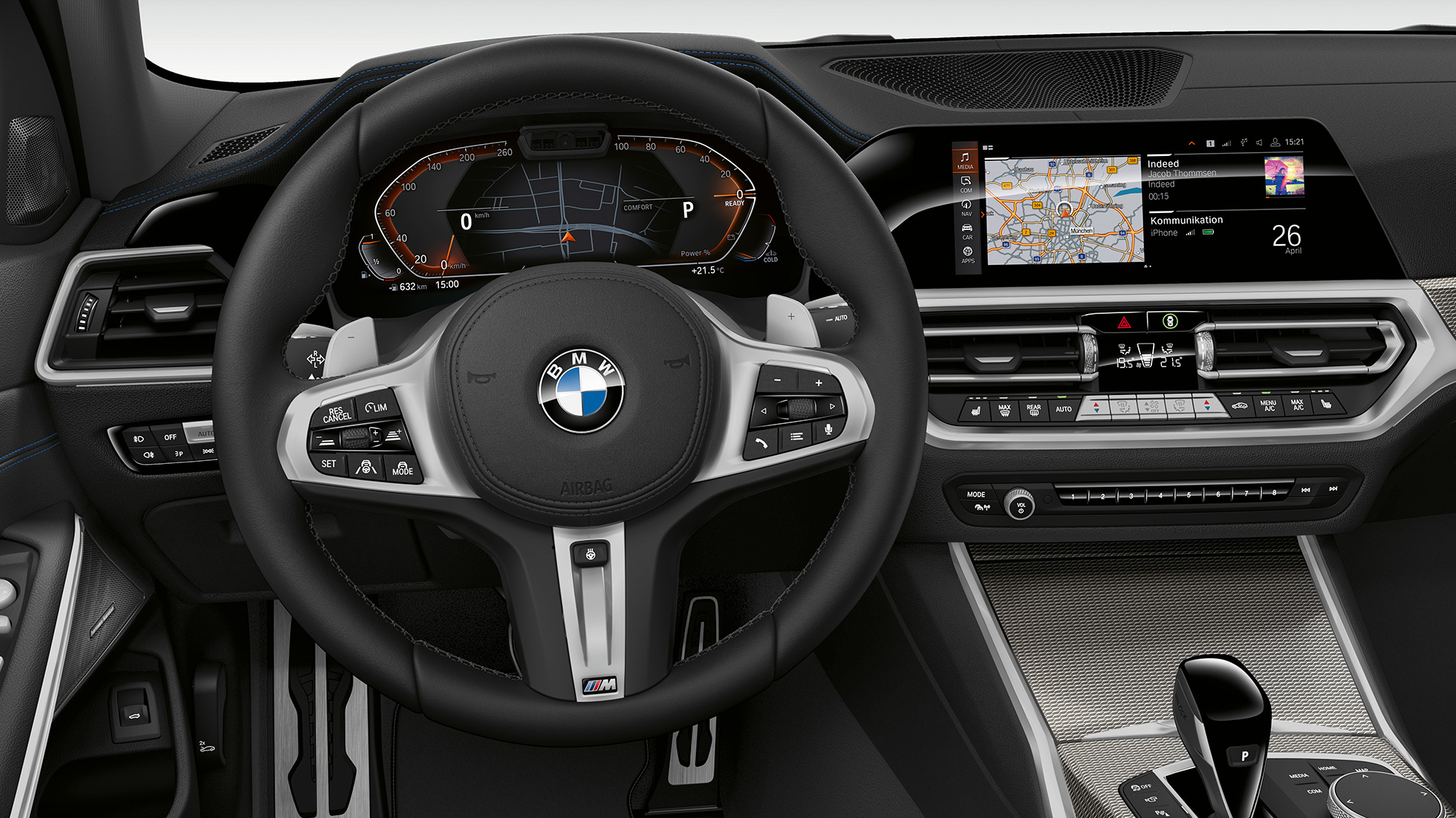 BMW 3. seeria Sedan, mudeli Sport Line juhikoht. BMW 3. seeria Sedan mudeli Sport Line juhikoha lähivaade eest.