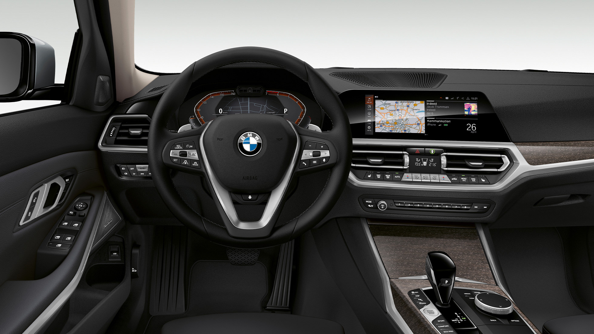 BMW 3. seeria Sedan, mudeli Luxury Line juhikoht. BMW 3. seeria Sedani mudeli Luxury Line juhikoha lähivaade eest.