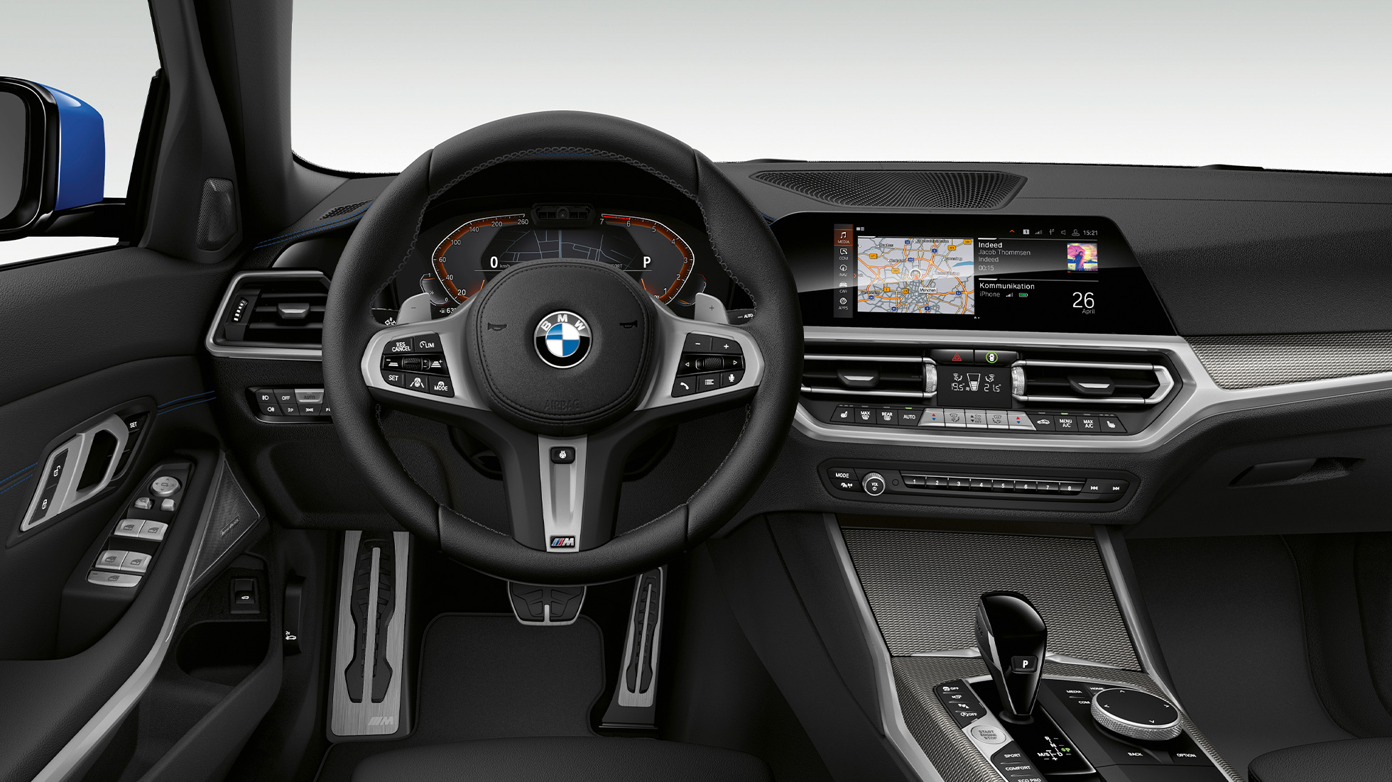 BMW 3. seeria Sedan mudeli M Sport juhikoht. BMW 3. seeria Sedan mudeli M Sport juhikoha lähivaade eest.