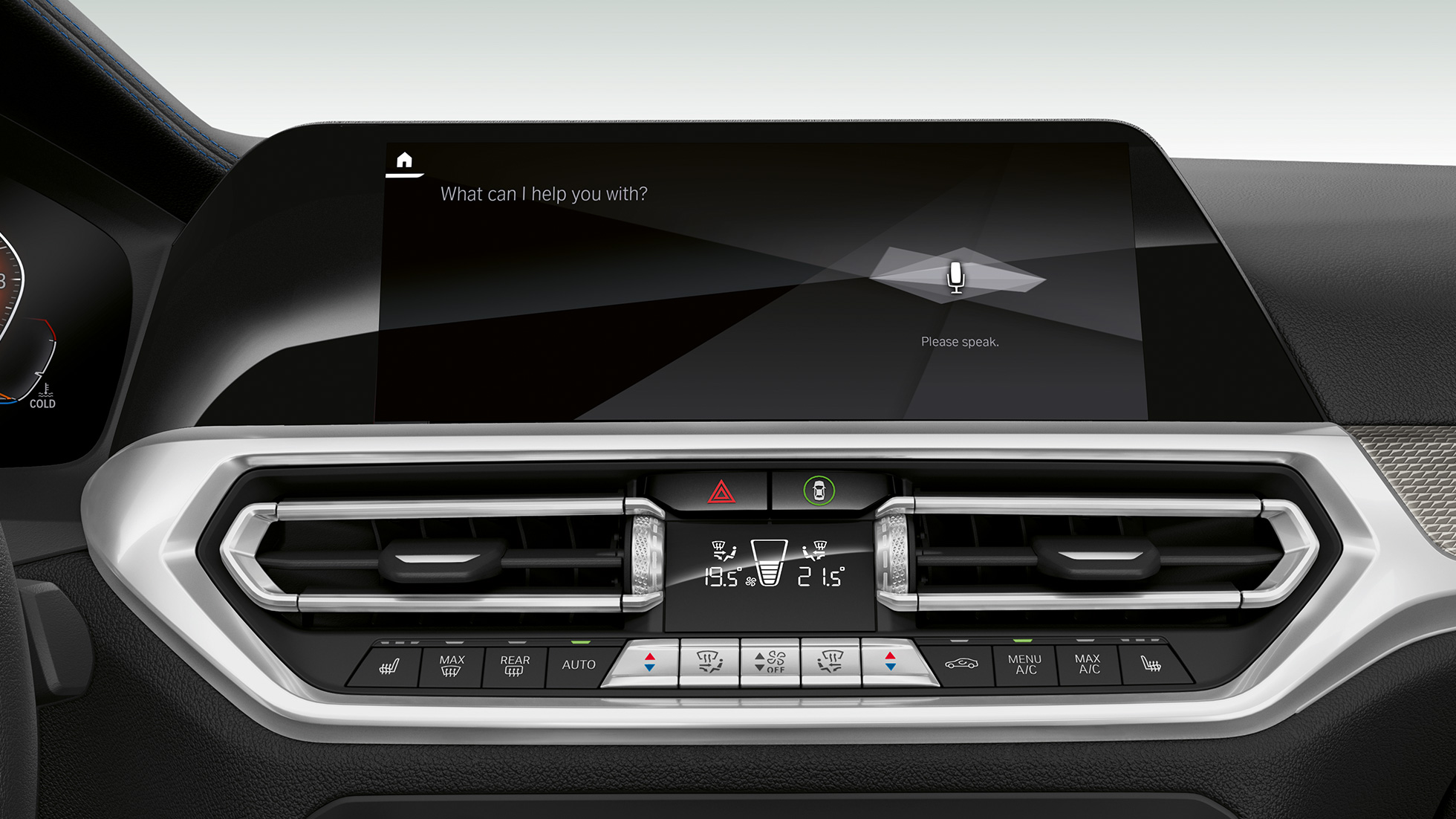 BMW 3. seeria Sedan, intelligentne isiklik assistent. BMW 3. seeria Sedani armatuurlaua lähivaade ja BMW Intelligent Personal Assistant.
