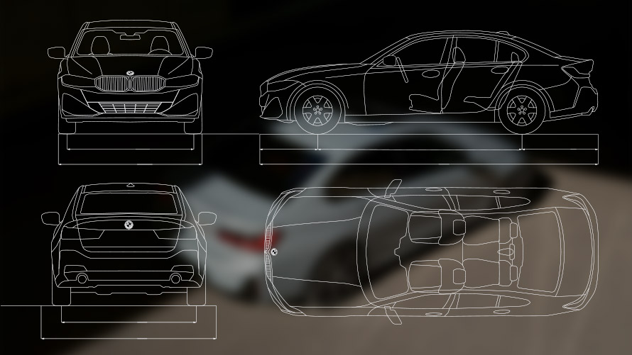 BMW 3. seeria Sedaan LCI G20, tehniliste andmetega joonis BMW 3. seeria Sedaan LCI G20, tehniliste andmetega joonis
