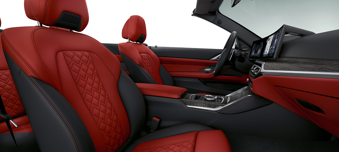BMW Individual täisnahkpolster 'Merino' Fiona Red/Black, BMW 4. seeria Cabrio Individual 2020 G23, salong BMW Individual täisnahkpolster 'Merino' Fiona Red/Black, BMW 4. seeria Cabrio Individual G23 2020, salong