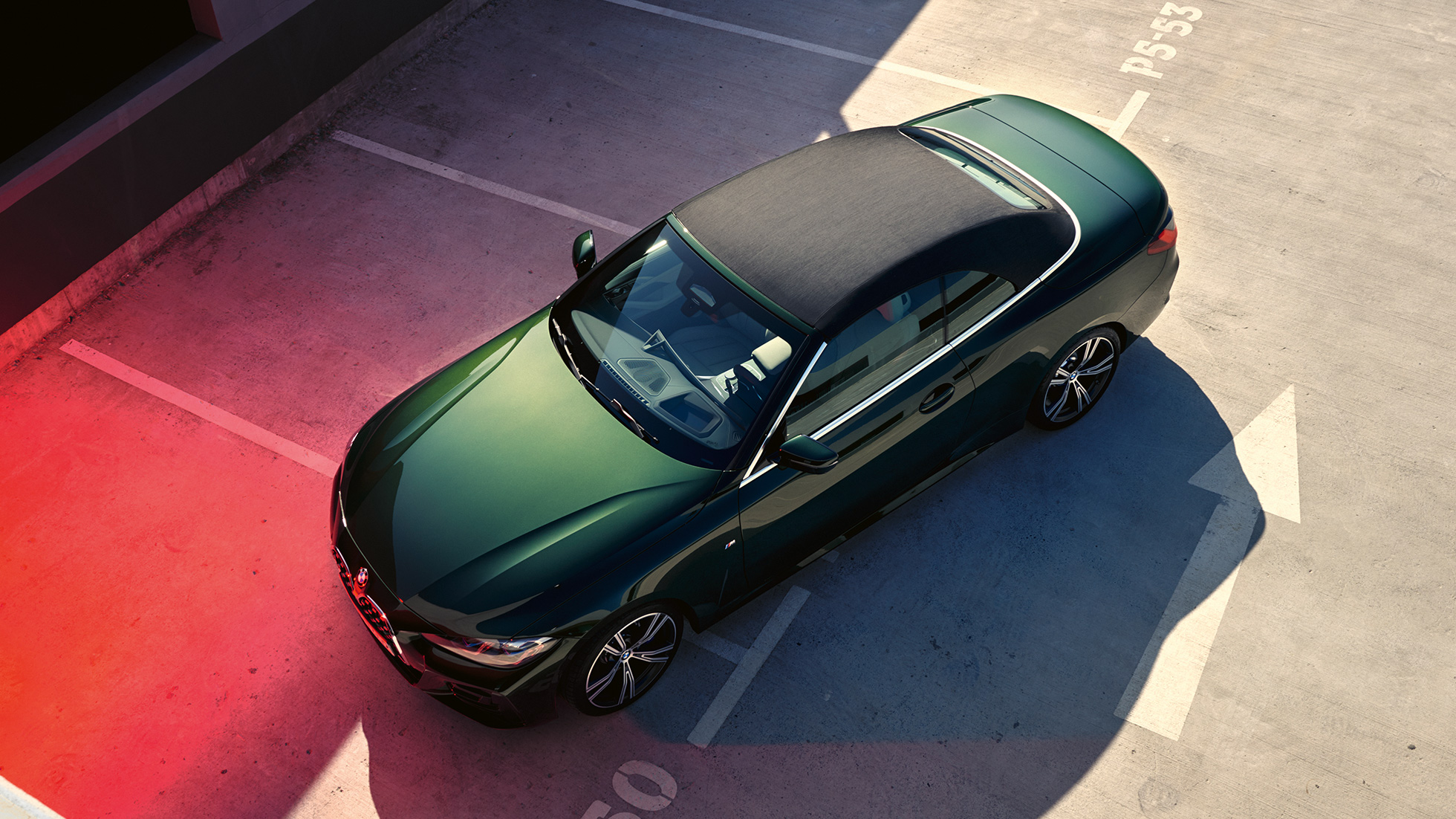 Ülaltvaade, pehmekatus, BMW 4. seeria Cabrio G23 2020 BMW 4. seeria Cabrio G23 2020 toonis Sanremo Green metallik, ülaltvaade, pehmekatus