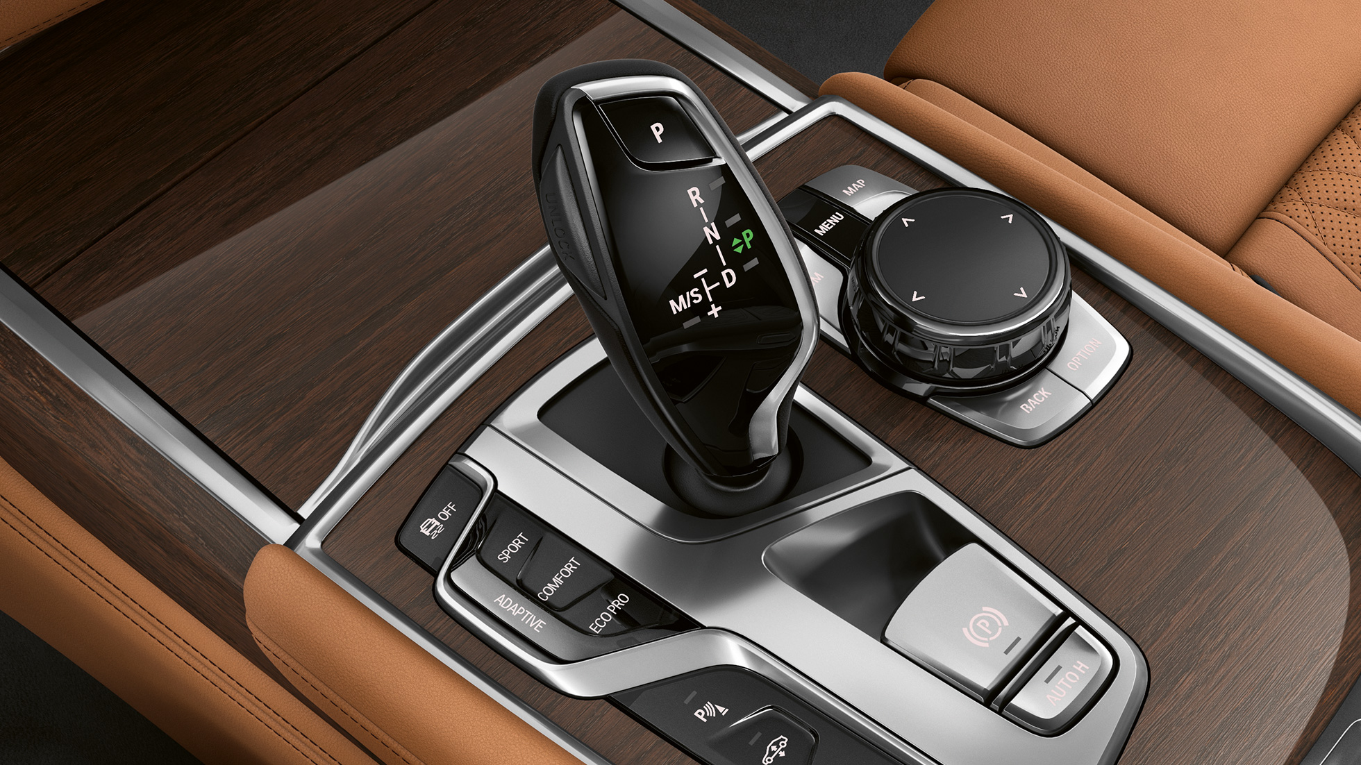 BMW 7. seeria sedaan välisdisainiga Pure Excellence, käigukang BMW 7. seeria sedaan välisdisainiga Pure Excellence: lähivaade käigukangile
