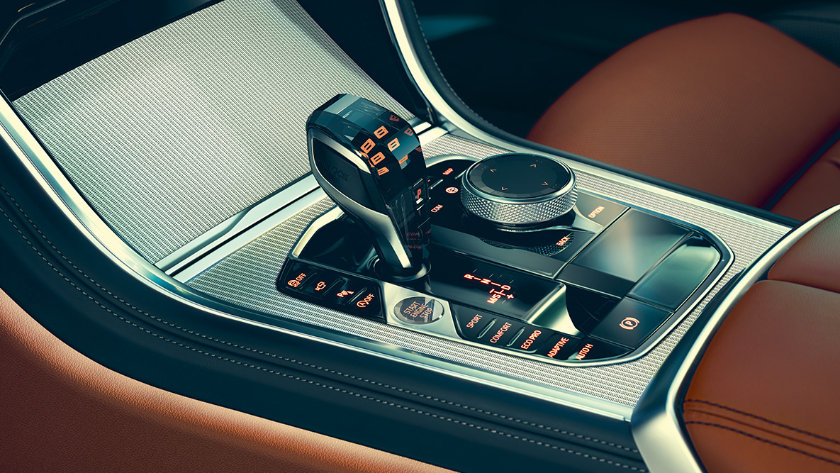 BMW 8. seeria Coupé, keskkonsool. BMW 8. seeria Coupé salongi lähivõte fookusega keskkonsoolil.