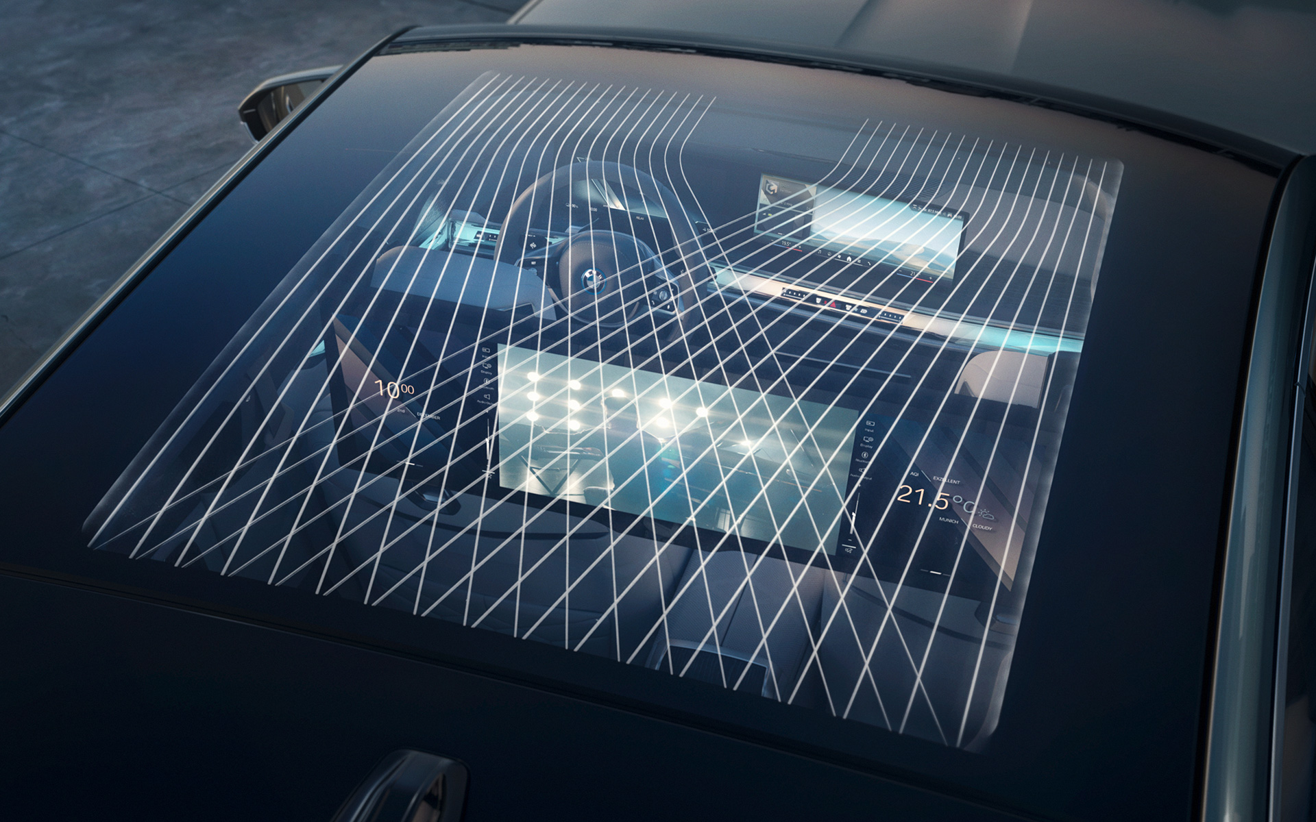 BMW i7 Sedaan G70 salong, klaasist panoraamkatus Sky Lounge BMW i7 Sedaan G70 valgustatud salong, klaasist panoraamkatus Sky Lounge
