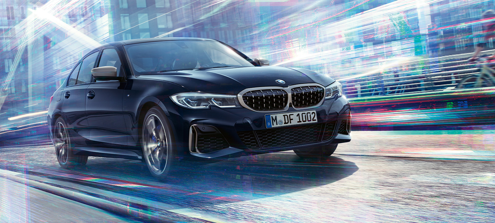 BMW M340i xDrive Sedan, disain, sõidudünaamika BMW M340i xDrive Sedan G20 Sapphire Black metallik, kolm neljandikku eestvaade, disain, sõidudünaamika
