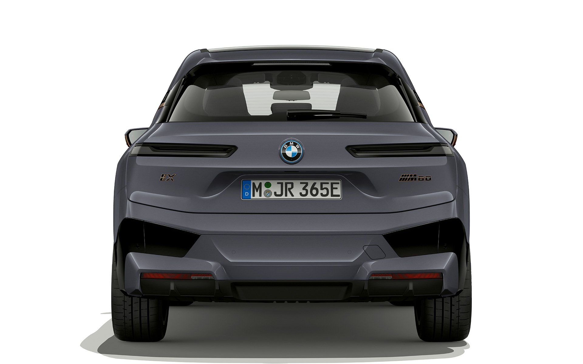 BMW iX M60 i20 2022 elektrimaastur, BMW Individual Storm Bay metallik, tagantvaade, tuled Shadow Line