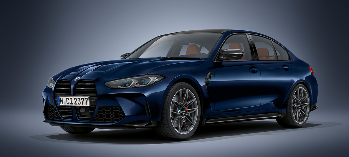 BMW M3 Sedaan G80 2020 BMW Individual Tanzanite Blue metallik BMW M3 Sedaan BMW G80 2020 Individual Tanzanite Blue metallik, kolm neljandikku eestvaade seistes