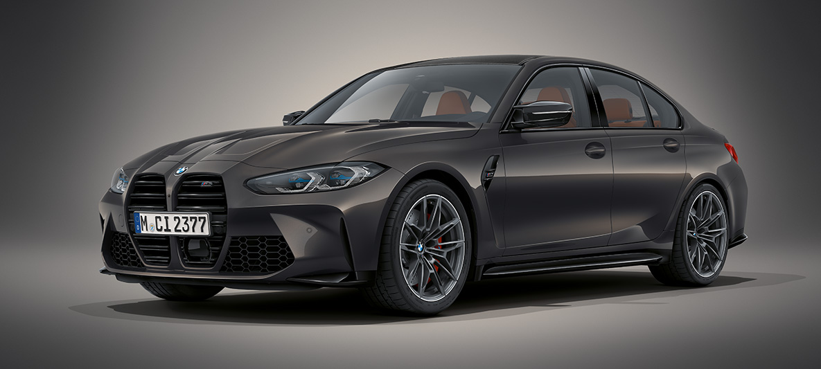 BMW M3 Sedaan G80 2020 BMW Individual Dravit Grey metallik BMW M3 Sedaan BMW G80 2020 BMW Individual Dravit Grey metallik, kolm neljandikku eestvaade seistes