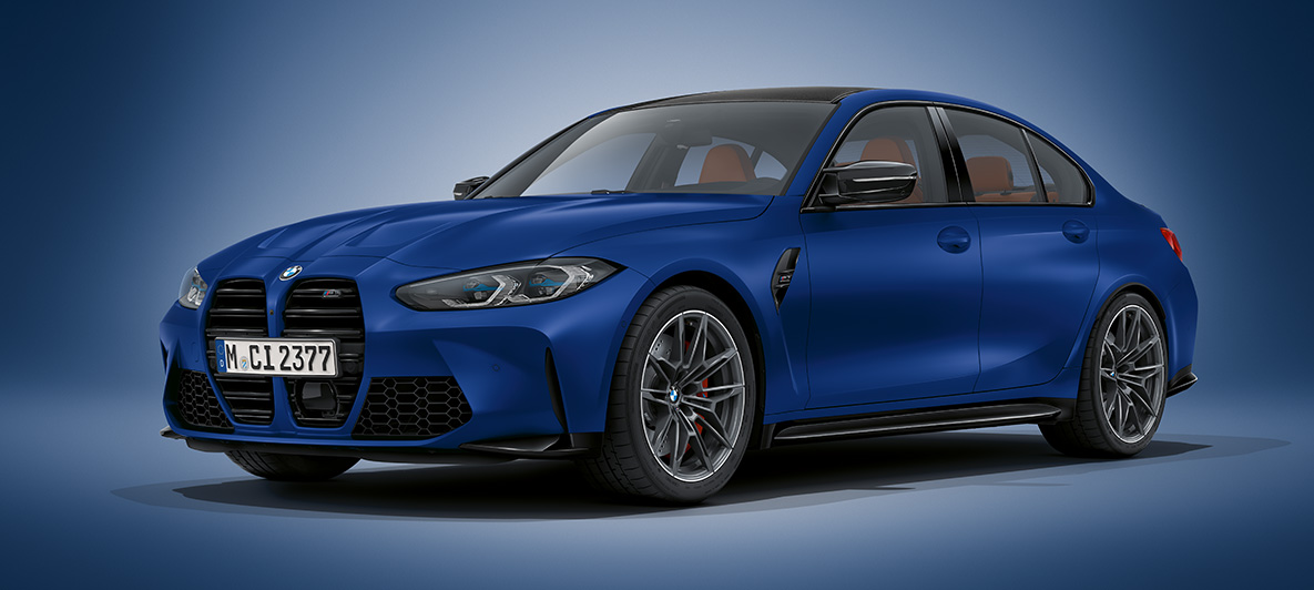 BMW M3 Sedaan G80 2020 BMW Individual Frozen Portimao Blue metallik BMW M3 Sedaan BMW G80 2020 BMW Individual Frozen Portimao Blue metallik, kolm neljandikku eestvaade seistes