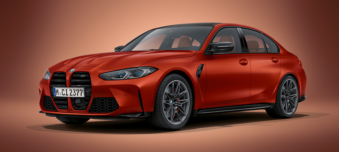 BMW M3 Sedaan G80 2020 BMW Individual Frozen Orange metallik BMW M3 Sedaan G80 2020 BMW Individual Frozen Orange metallik, kolm neljandikku eestvaade seistes