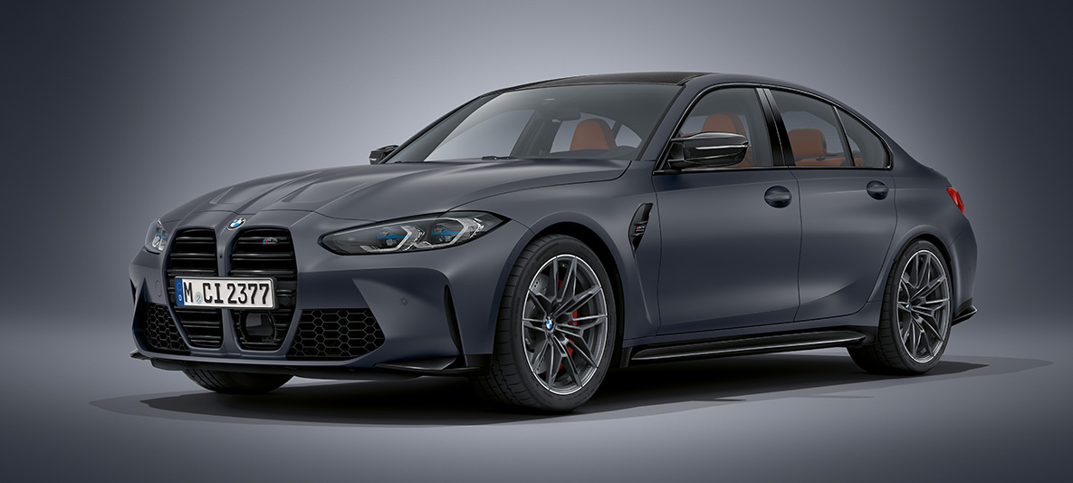 BMW M3 Sedaan G80 2020 BMW Individual Frozen Dark Grey metallik BMW M3 Sedaan G80 2020 BMW Individual Brooklyn Grey metallik, kolm neljandikku eestvaade seistes
