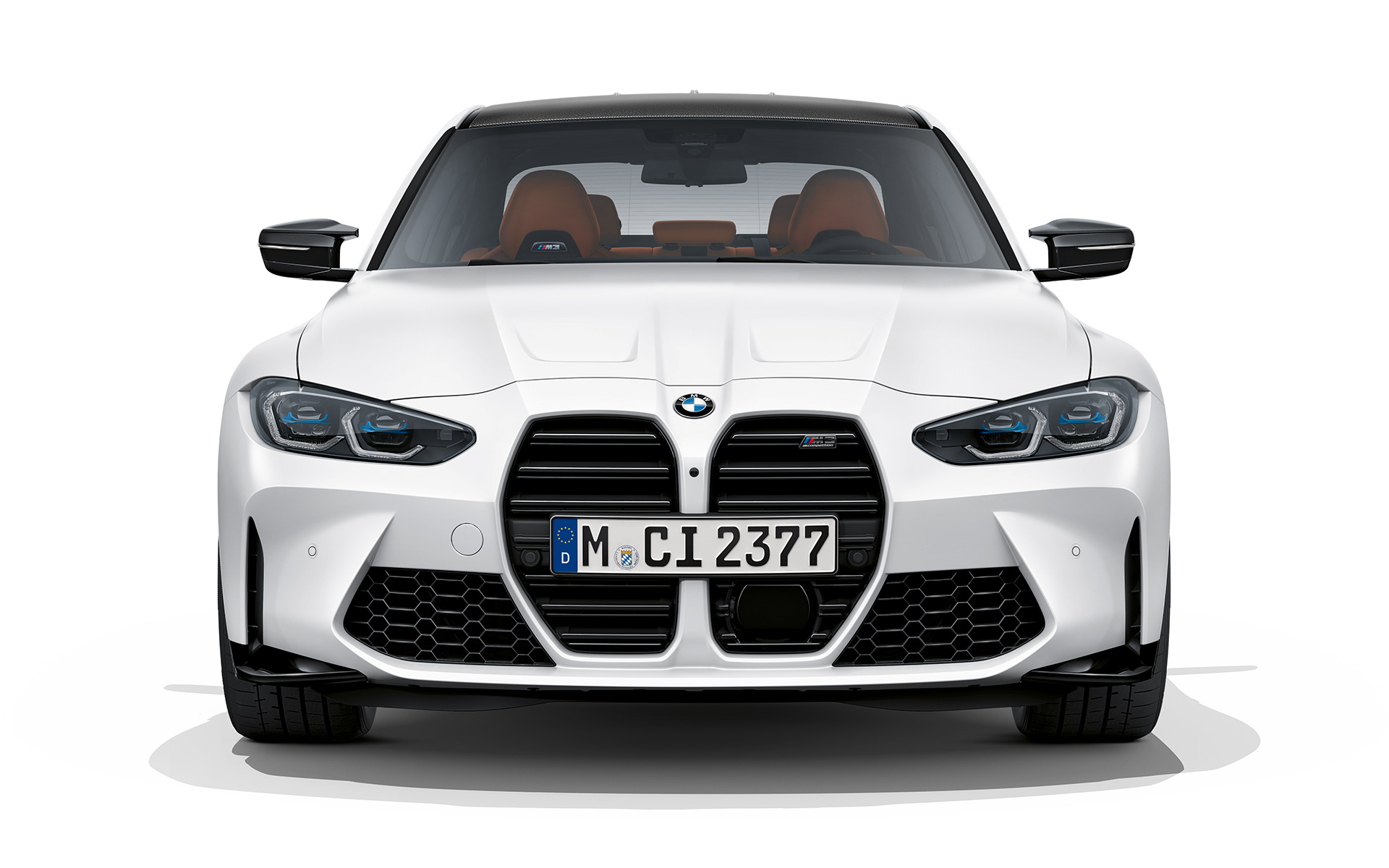 BMW M3 Competition Sedaan G80 2020, Frozen Brilliant White metallik, eestvaade