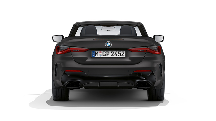 BMW M440i xDrive Cabrio G23 2020 toonis BMW Individual Frozen Deep Grey metallik, tagantvaade avatud pehme katusega