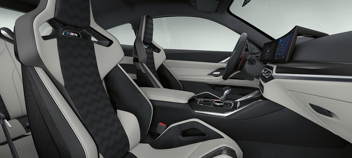 BMW Individuali täisnahkpolster 'Merino' Silverstone/Black, BMW M4 Coupé 2021 G82, salong BMW Individuali täisnahkpolster 'Merino' Silverstone/Black, BMW M4 Coupé G82 2021, salong
