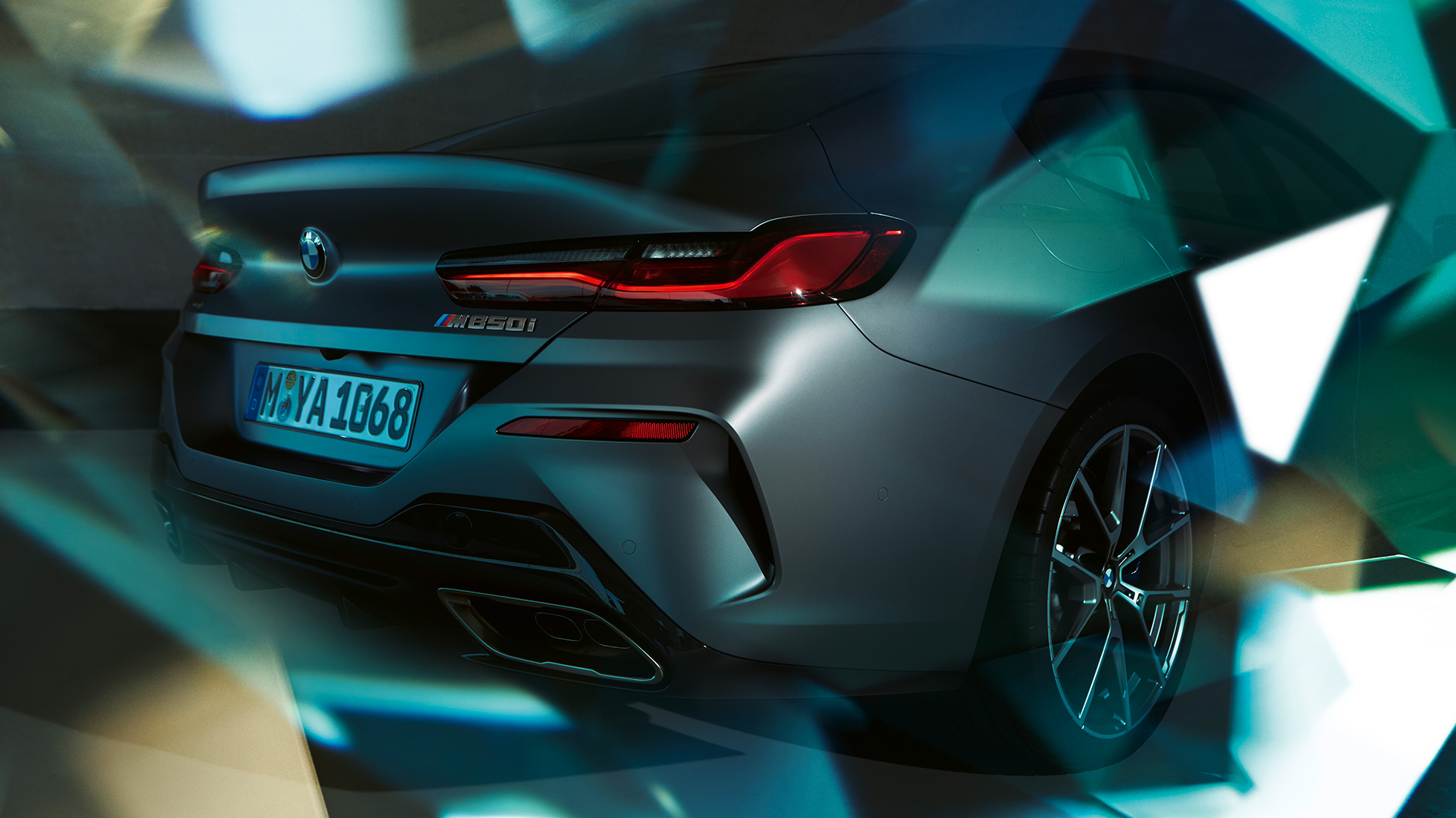BMW M850i xDrive Gran Coupé, tagantvaade lähedalt BMW M850i xDrive Gran Coupé G16 2019 BMW Individual Frozen Bluestone metallik, tagantvaade lähedalt