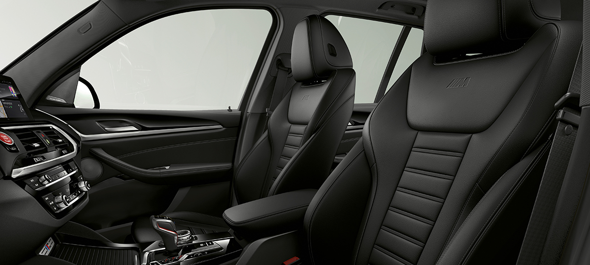 BMW X3 M, Black-tooni ’Vernasca’ nahast sportistmed. BMW X3 M, salong, Black-tooni ’Vernasca’ nahast sportistmed.