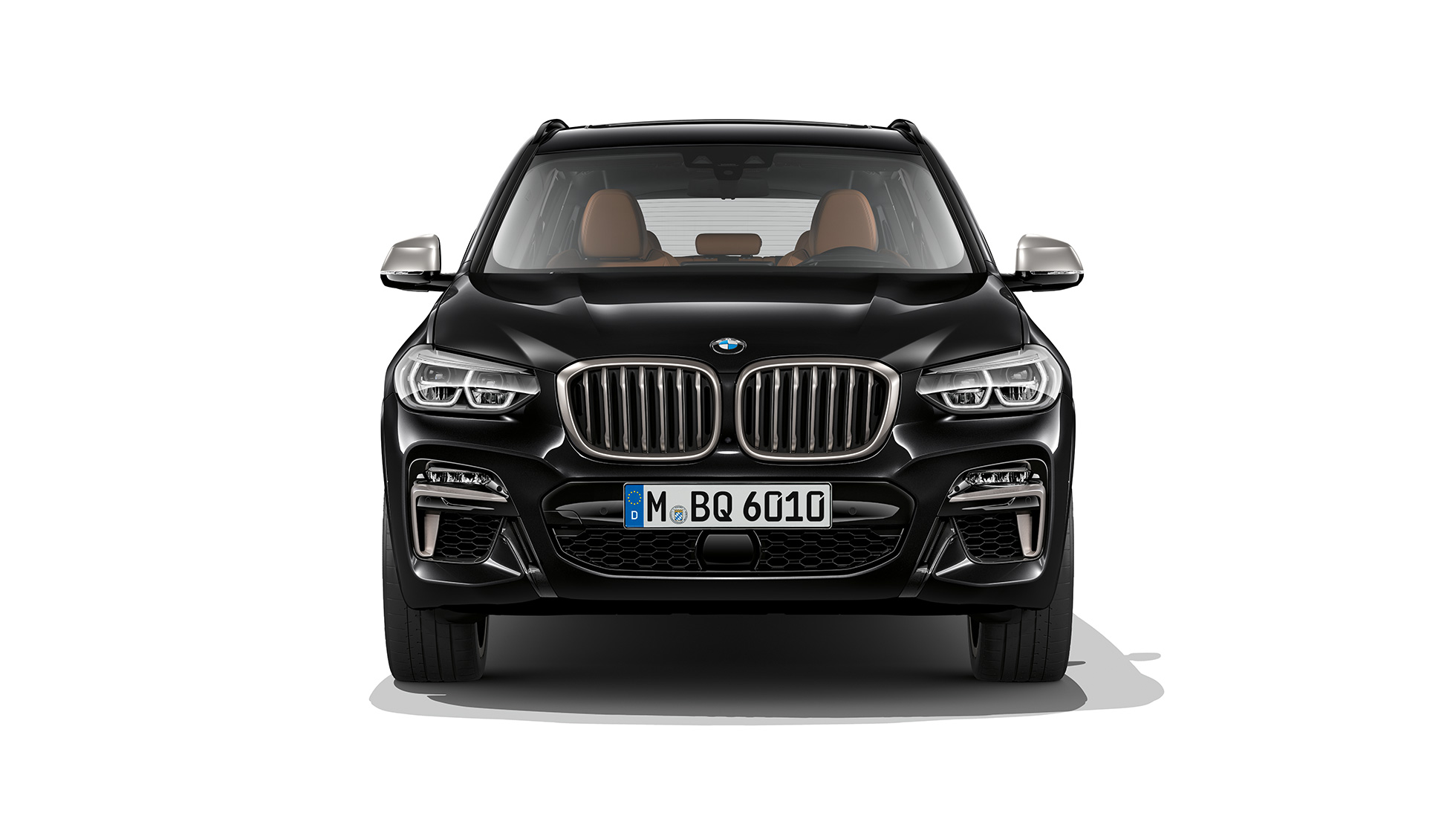 BMW X3 M40i ja BMW X3 M40d, eestvaade. Black Sapphire metallikvärvi BMW X3 M40i ja BMW X3 M40d, välisilme, eestvaade.