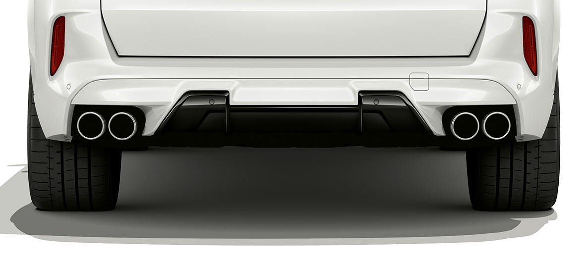 BMW X5 M F95 tagaspoiler BMW X5 M F95 2020 SUV toonis Mineral White, tagaspoiler, tagantvaade