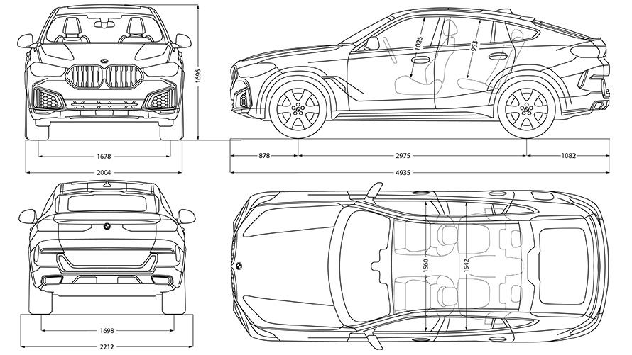 BMW X6 mõõtmed joonkujutisena BMW X6 mõõtmed joonkujutisena