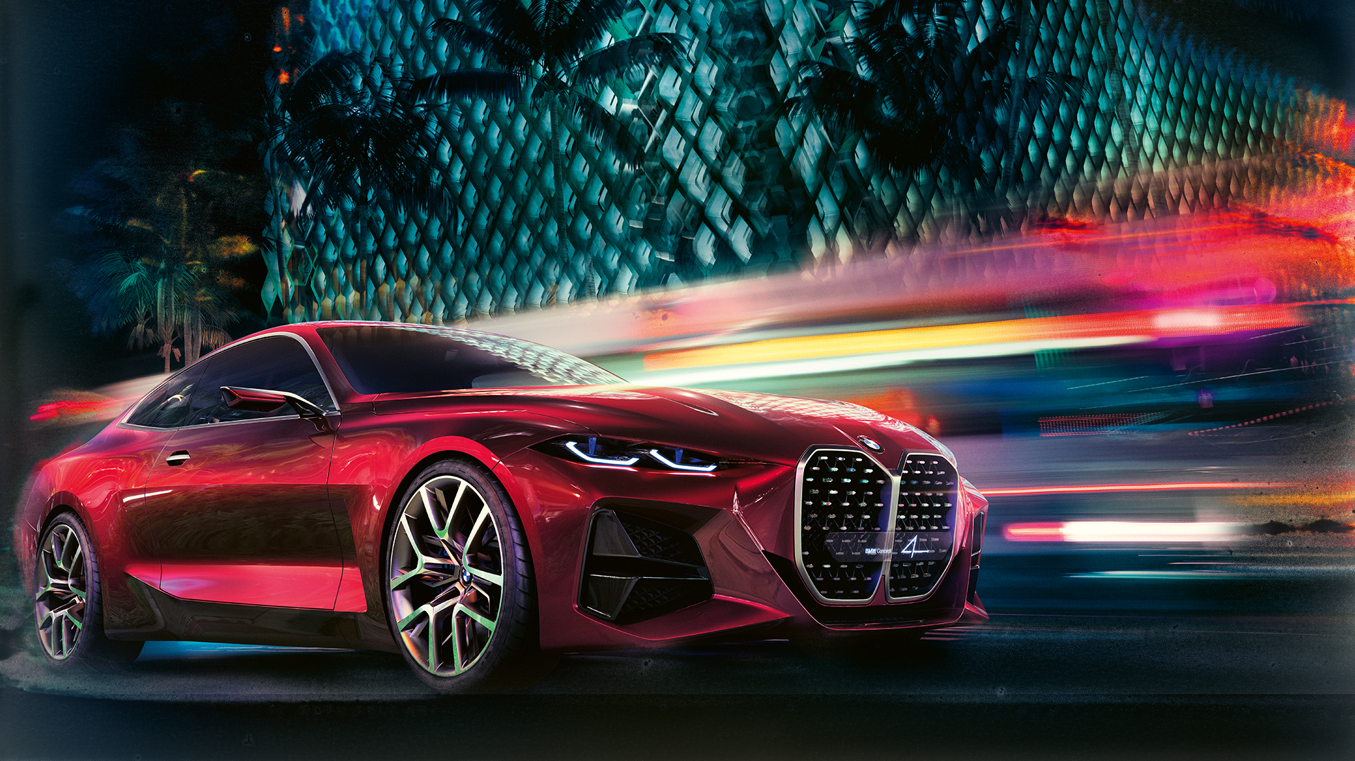 BMW Concept 4, kolm neljandikku eestvaade BMW Concept 4 välisdisainiga Forbidden Red, 3/4 eestvaade