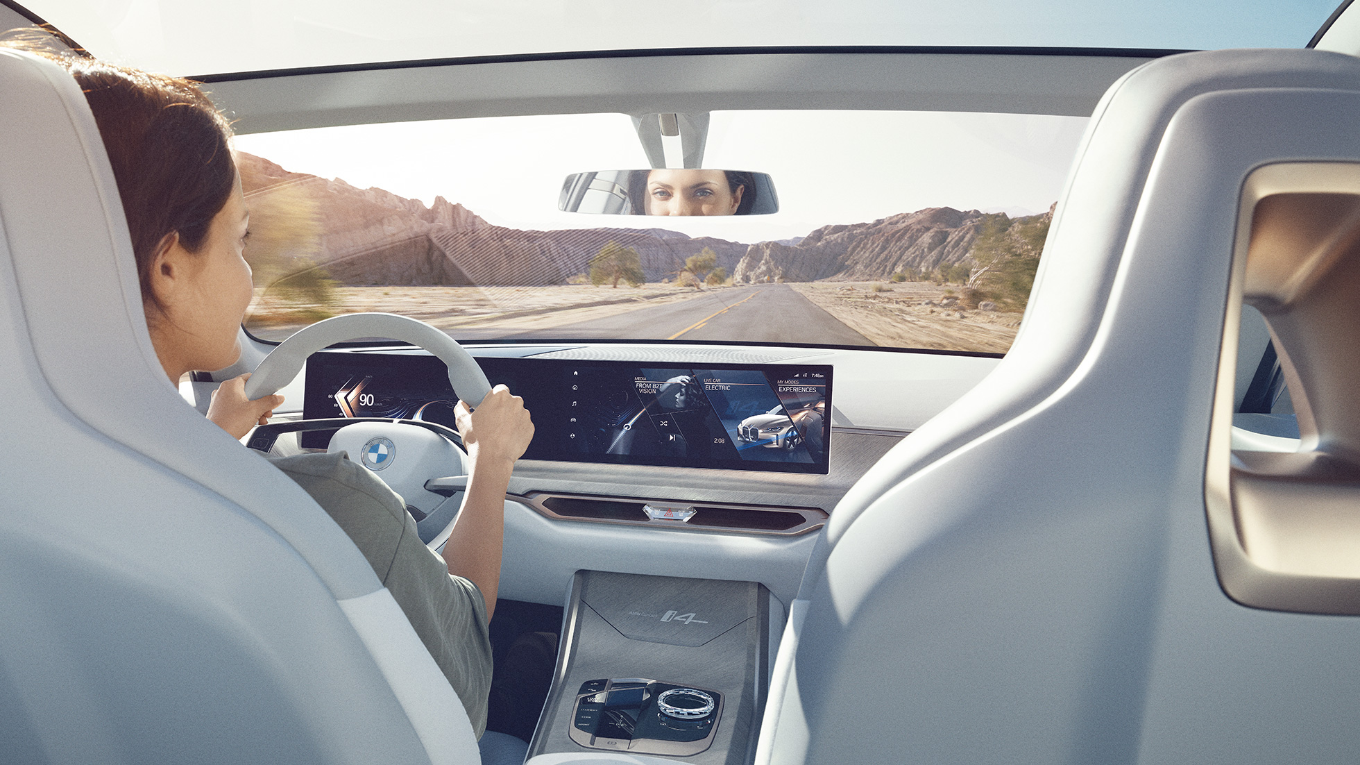 BMW Concept i4 2020 G26, kumer ekraan Täiselektriline BMW Concept i4 2020 G26, BMW Gran Coupé kumer digitaalne ekraan
